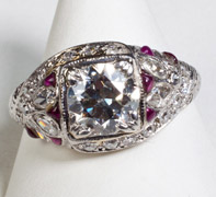 antique platinum ring with ruby accent, 1930s