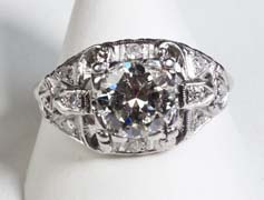 Platinum ring with a half Carat diamond center, circa 1930. Nobel Antique Jewelry Store, Santa Monica, Ca.