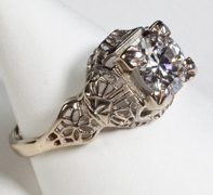 14 Karat white gold and one carat diamond ring, circa 1930s. Nobel Antique Jewelry Store, Santa Monica, Ca.