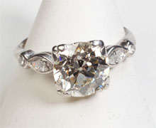 Art Deco platinum , 1.80 ct diamond engagement ring. Nobel Antique Jewelry Store, Santa Monica, Ca.