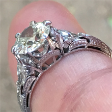 Art Deco period, platinum and diamond engagement ring. Nobel Antique jewelry Store, Santa Monica. Made in America.Circa 1880s.