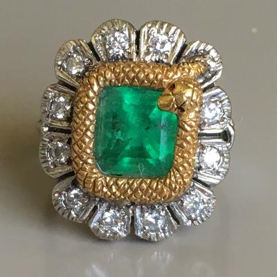 yellow and white gold emerald ring with snake