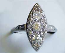 Antique 14 Karat white gold and diamond ring. Circa 1940s. Made in America. Nobel Gems, Inc. Santa Monica