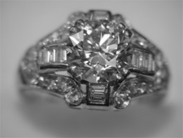 platinum and 1.85 Carat diamond ring, circa 1920. Nobel Antique Jewelry Store, Santa Monica, Ca.