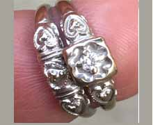 Antique white gold and diamond set of engagement ring and wedding band. Circa 1930s. Made in America. Nobel Gems, Inc. Santa Monica